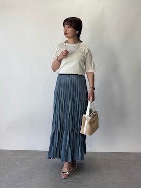 「un dix cors（アンディコール）の《ウエスト総ゴム・上品見え◎》デシンプリーツスカート（スカート）」を使った、まっしーさん（レディース・157cm・20代）の夏コーディネート