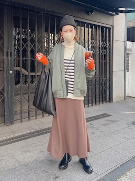 「PUAL CE CIN（ピュアルセシン）のアイテム（MA-1）」を使った、remiさん（レディース・168cm）の冬コーディネート