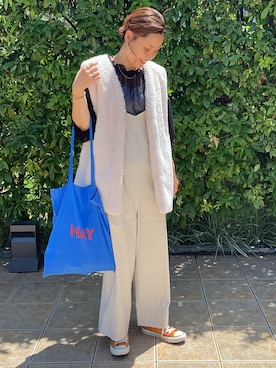 「ファー」｜「アイテム（オールインワン・サロペット）」を使った、remiさん（レディース・168cm）の夏コーディネート