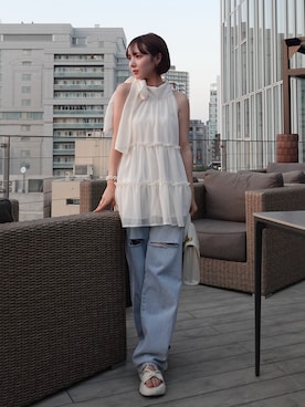 「WILLFULLY（ウィルフリー）のsize adjust motif lace loose denim PT（デニムパンツ）」を使った、ありすさん（レディース・163cm）の秋コーディネート