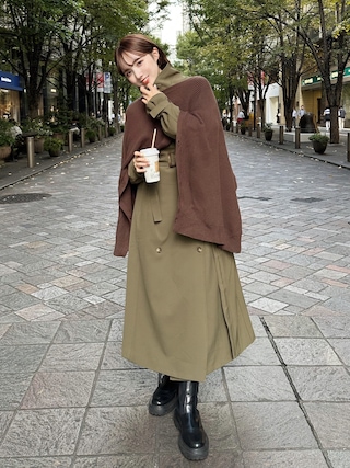 ACYM アシーム　ベージュ シャツワンピース ウエストベルト付きトレンチコート 1700531974.jpg