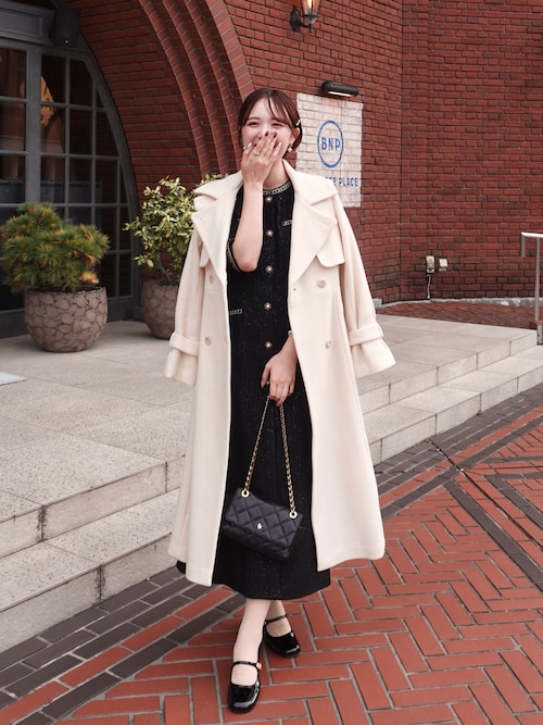 セール】【LEJA】ラメ混ツイードレザーパイピングパール釦スパンコール