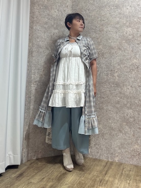「アイテム（チュニック）」を使った、ジョーさん（レディース・161cm）の夏コーディネート