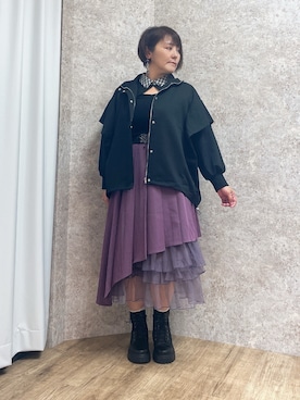 「アイテム（その他アウター、ブラック系）」を使った、ジョーさん（レディース・161cm）の秋コーディネート