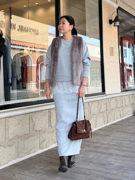 「Jena espace merveilleux(ジェナ エスパスメルヴェイユ)のレースレイヤードセットアップ 秋服(One piece dress、グレー系)」を使った、Mikiさん(レディース・163cm)の秋コーディネート