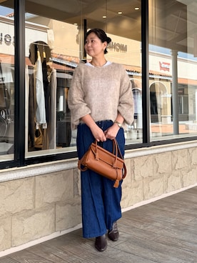 「Jena espace merveilleux(ジェナ エスパスメルヴェイユ)のモヘア混ニット(Knitwear、ベージュ系)」を使った、Mikiさん(レディース・163cm)の秋コーディネート