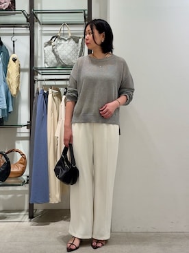 「Jena espace merveilleux(ジェナ エスパスメルヴェイユ)の【2サイズ展開/WEB限定カラー有】トロミイージーパンツ(Pants、ホワイト系)」を使った、Mikiさん(レディース・163cm)の春コーディネート