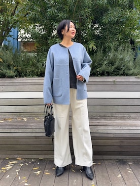 「アイテム（ノーカラージャケット）」を使った、Mikiさん（レディース・163cm）の秋コーディネート