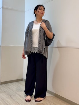 「Jena espace merveilleux(ジェナ エスパスメルヴェイユ)の【サラサラ半袖デニム】テンセルフレンチシャツ(Shirts、グレー系)」を使った、Mikiさん(レディース・163cm)の夏コーディネート