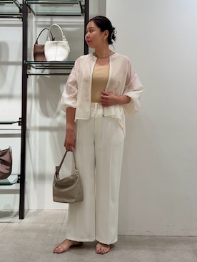 「Jena espace merveilleux(ジェナ エスパスメルヴェイユ)の【頑張らなくても様になる】グログラントロミパンツ(Pants、ホワイト系)」を使った、Mikiさん(レディース・163cm)の夏コーディネート