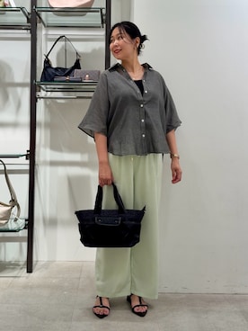 「Jena espace merveilleux(ジェナ エスパスメルヴェイユ)のタックイージーパンツ(Pants、グリーン系)」を使った、Mikiさん(レディース・163cm)の夏コーディネート