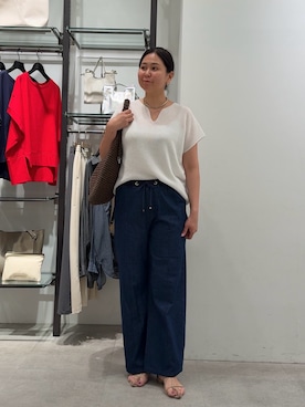 「Jena espace merveilleux(ジェナ エスパスメルヴェイユ)の【待望のサイズ展開!快適楽ちん】デニムイージーパンツ(Denim pants、ブルー系)」を使った、Mikiさん(レディース・163cm)の夏コーディネート