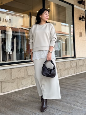「Jena espace merveilleux(ジェナ エスパスメルヴェイユ)のレースレイヤードセットアップ 秋服(One piece dress、ベージュ系)」を使った、Mikiさん(レディース・163cm)の秋コーディネート