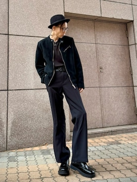 「アイテム（ライダースジャケット）」を使った、jinnnさん（メンズ・174cm）の秋コーディネート