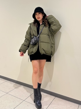 「EVRIS（エヴリス）のアイテム（ダウンジャケット/コート）」を使った、原田玲奈さん（レディース・153cm）の冬コーディネート