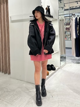「海外系ファッション」｜「アイテム（ムートンコート）」を使った、原田玲奈さん（レディース・153cm）の冬コーディネート