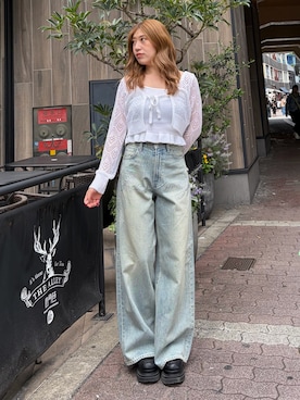 「EVRIS（エヴリス）のアイテム（トップス）」を使った、原田玲奈さん（レディース・153cm）の春コーディネート