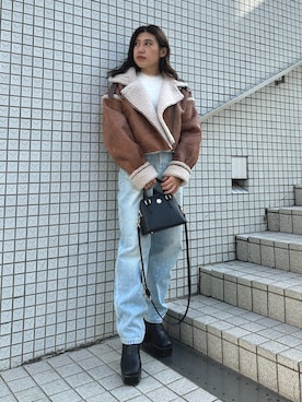 「海外系ファッション」｜「アイテム（ブルゾン）」を使った、原田玲奈さん（レディース・153cm）の秋コーディネート