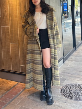 「ニット/セーター」｜「アイテム（チェスターコート）」を使った、原田玲奈さん（レディース・153cm）の秋コーディネート