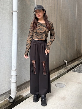 「EVRIS（エヴリス）のアイテム（トップス）」を使った、原田玲奈さん（レディース・153cm）の春コーディネート