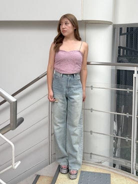 「EVRIS（エヴリス）のアイテム（パンツ）」を使った、原田玲奈さん（レディース・153cm）の夏コーディネート