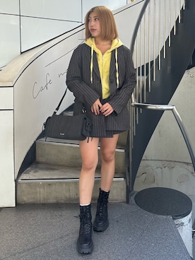 「海外系ファッション」｜「アイテム（テーラードジャケット）」を使った、原田玲奈さん（レディース・153cm）の秋コーディネート