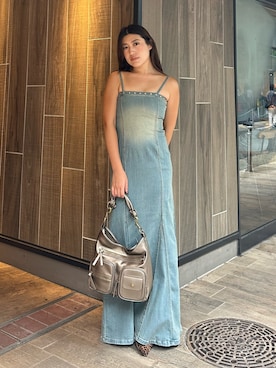 「EVRIS（エヴリス）のスウェードポインテッドスニーカーヒール（パンプス）」を使った、原田玲奈さん（レディース・153cm）の夏コーディネート