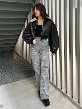 「春ニット」｜「アイテム（ブルゾン）」を使った、原田玲奈さん（レディース・153cm）の冬コーディネート