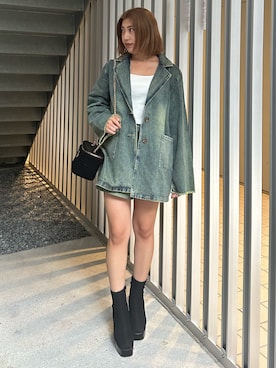 「EVRIS（エヴリス）のアイテム（デニムジャケット）」を使った、原田玲奈さん（レディース・153cm）の秋コーディネート