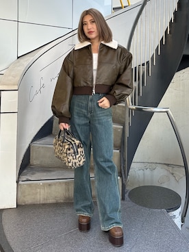 「EVRIS（エヴリス）のアイテム（ブルゾン）」を使った、原田玲奈さん（レディース・153cm）の冬コーディネート