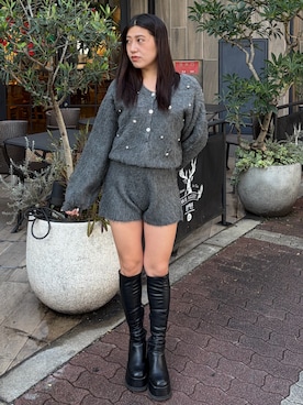 「アイテム（つなぎ/オールインワン）」を使った、原田玲奈さん（レディース・153cm）の冬コーディネート