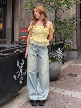 「EVRIS（エヴリス）のアイテム（トップス）」を使った、原田玲奈さん（レディース・153cm）の春コーディネート