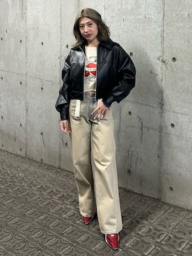 「EVRIS（エヴリス）のアイテム（ブルゾン）」を使った、原田玲奈さん（レディース・153cm）の冬コーディネート