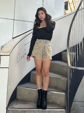 「キレイめコーデ」｜「アイテム（ブーツ）」を使った、原田玲奈さん（レディース・153cm）の秋コーディネート