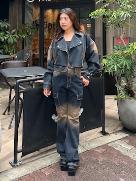 「EVRIS（エヴリス）のアイテム（デニムジャケット）」を使った、原田玲奈さん（レディース・153cm）の秋コーディネート
