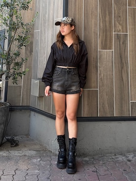 「EVRIS（エヴリス）のアイテム（ジャケット/アウター）」を使った、原田玲奈さん（レディース・153cm）の秋コーディネート