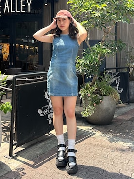 「大人カジュアルコーデ」｜「アイテム（帽子）」を使った、原田玲奈さん（レディース・153cm）の夏コーディネート