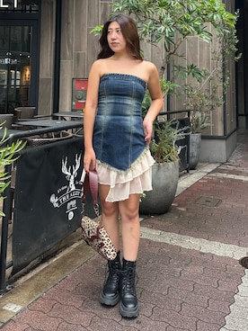 「フリルトップス」｜原田玲奈さん（レディース・153cm）の夏コーディネート
