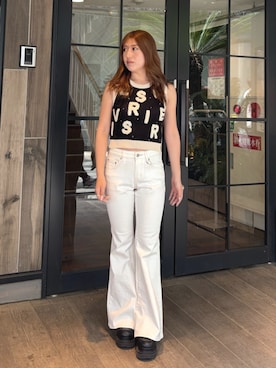 「EVRIS（エヴリス）のアイテム（パンツ）」を使った、原田玲奈さん（レディース・153cm）の春コーディネート