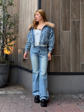 「EVRIS（エヴリス）のアイテム（パンツ）」を使った、原田玲奈さん（レディース・153cm）の夏コーディネート