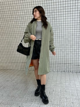 「海外系ファッション」｜「アイテム（MA-1）」を使った、原田玲奈さん（レディース・153cm）の冬コーディネート