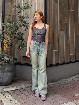 「EVRIS（エヴリス）のアイテム（パンツ）」を使った、原田玲奈さん（レディース・153cm）の夏コーディネート