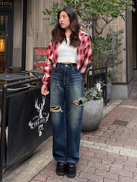 「EVRIS（エヴリス）のアイテム（トップス）」を使った、原田玲奈さん（レディース・153cm）の春コーディネート