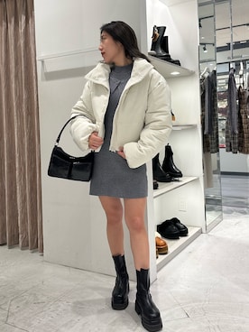 「EVRIS（エヴリス）のアイテム（ダウンジャケット/コート）」を使った、原田玲奈さん（レディース・153cm）の冬コーディネート