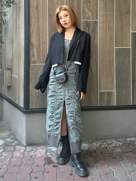 「海外系ファッション」｜「アイテム（テーラードジャケット）」を使った、原田玲奈さん（レディース・153cm）の秋コーディネート