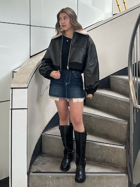 「冬服コーデ」｜「アイテム（ブルゾン）」を使った、原田玲奈さん（レディース・153cm）の冬コーディネート
