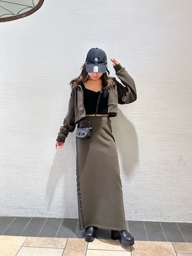 「海外系ファッション」｜「アイテム（セットアップ）」を使った、原田玲奈さん（レディース・153cm）の秋コーディネート