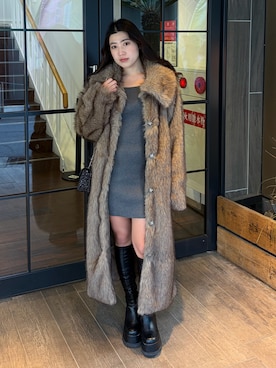 「アイテム（ダッフルコート）」を使った、原田玲奈さん（レディース・153cm）の冬コーディネート