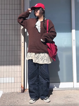 「アイテム（キャップ）」を使った、ももマールさん（レディース・157cm）の春コーディネート