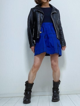 「マイベストコーデ2023」｜「アイテム（ライダースジャケット）」を使った、miyabiさん（レディース・168cm）の冬コーディネート